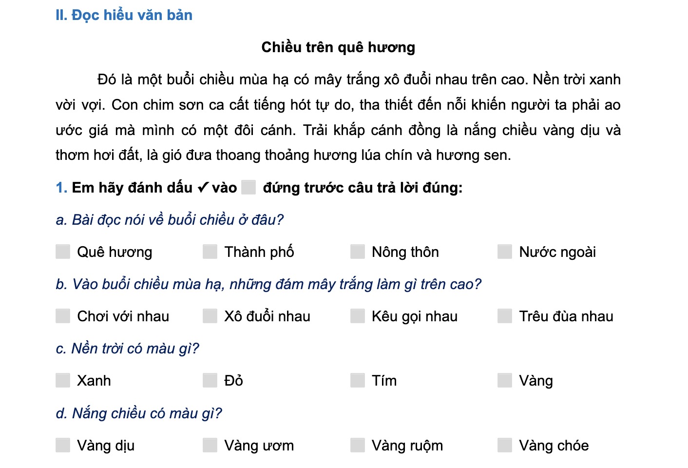 Các đề thi học kì 2 môn Tiếng Việt lớp 1 được tải nhiều